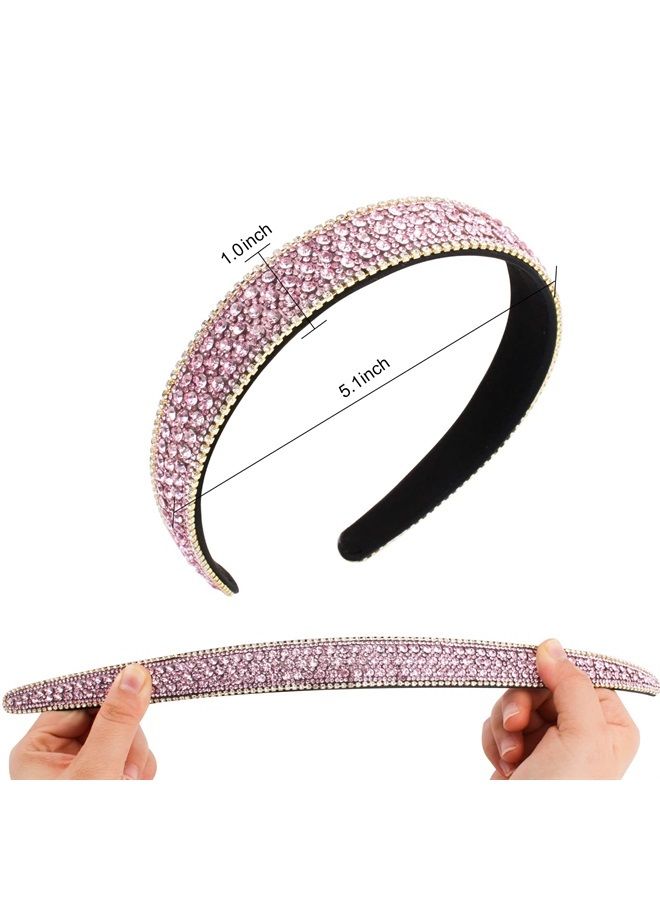 Pink Headband Rhinestone Headbands for Girls Women Fashion Headbands Bling Sparkly Diamond Headbands Hair Hoop Hair Accessories For Women Girls Ladies Gifts(Pink)