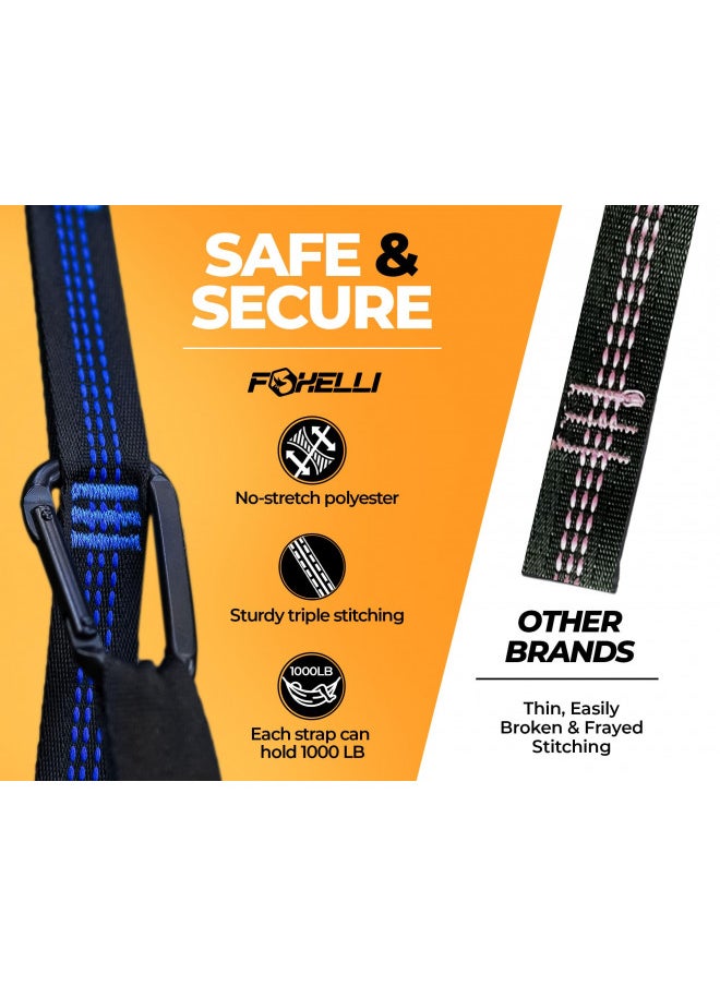 Foxelli - Foxelli Hammock Straps XL Camping Hammock Tree Straps Set (2 Straps & Carrying Bag), 20 ft Long Combined, 40+2 Loops, 2000 LBS No-Stretch Heavy Duty Straps for Hammock Suspension System Kit - Image 1