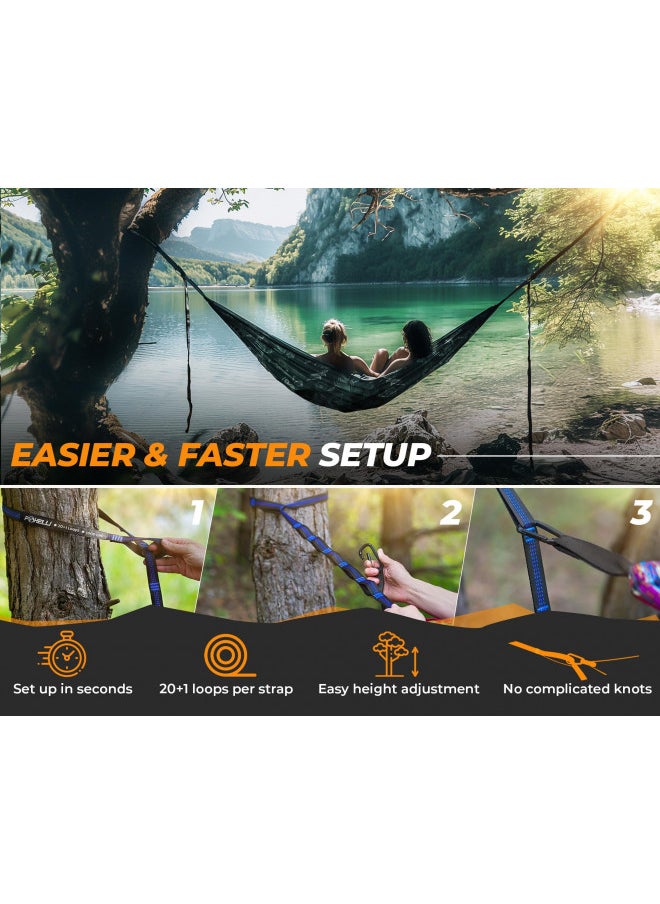 Foxelli - Foxelli Hammock Straps XL Camping Hammock Tree Straps Set (2 Straps & Carrying Bag), 20 ft Long Combined, 40+2 Loops, 2000 LBS No-Stretch Heavy Duty Straps for Hammock Suspension System Kit - Image 1