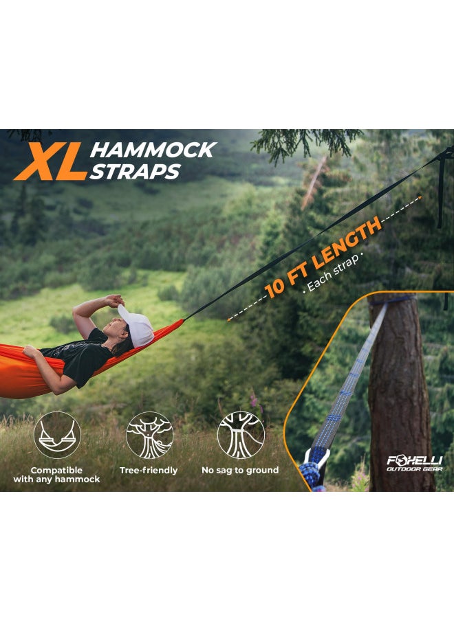 Foxelli - Foxelli Hammock Straps XL Camping Hammock Tree Straps Set (2 Straps & Carrying Bag), 20 ft Long Combined, 40+2 Loops, 2000 LBS No-Stretch Heavy Duty Straps for Hammock Suspension System Kit - Image 1