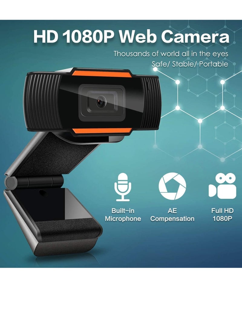 كاميرا ويب HD 1080P مع ميكروفون USB 2-3 كمبيوتر للبث المباشر زاوية واسعة 110 درجة 30 اطار في الثانية للابتوب والكمبيوتر المكتبي والمؤتمرات ومحادثات الفيديو أسود - Image 2