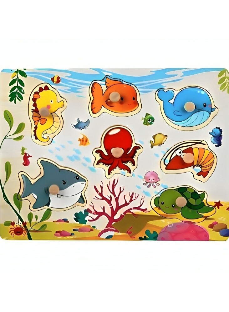 Pairing Maze & Assemble Wooden Puzzles for Toddlers, Jigsaw Shape Matching, Teacher Parents Early Learning Support Tools, Montessori Motor Skill Development Toys (Sea Animals 2 Pattern)  - Image 1