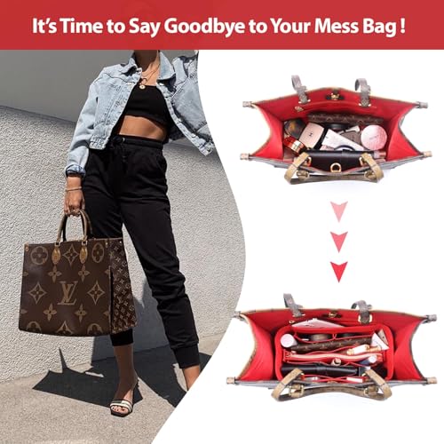 OMYSTYLE Red Mini Organizer Insert, Felt Tote Bag Organizer Insert with 5 Sizes, Handbag Dividers for Inside Purse, Compatible with Longchamp, Neverful, Speedy and More - Image 2
