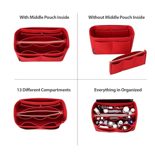 OMYSTYLE Red Mini Organizer Insert, Felt Tote Bag Organizer Insert with 5 Sizes, Handbag Dividers for Inside Purse, Compatible with Longchamp, Neverful, Speedy and More - Image 3