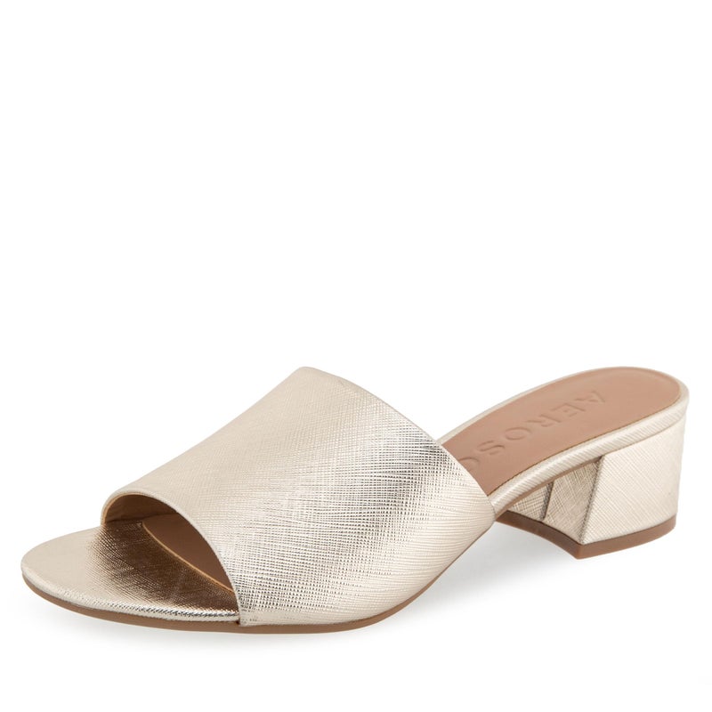 Aerosoles Womens Como Slide Sandal Gold Metallic Textured Faux Leather 7