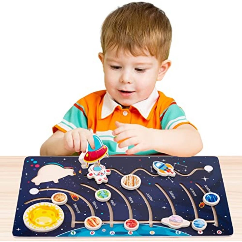 Wooden Solar System Puzzles for,Toddlers Planet Outer Space Toys Preschool Learning Activities Montessori Educational Toys Space Busy Board Gifts for Boys Girls - Image 1