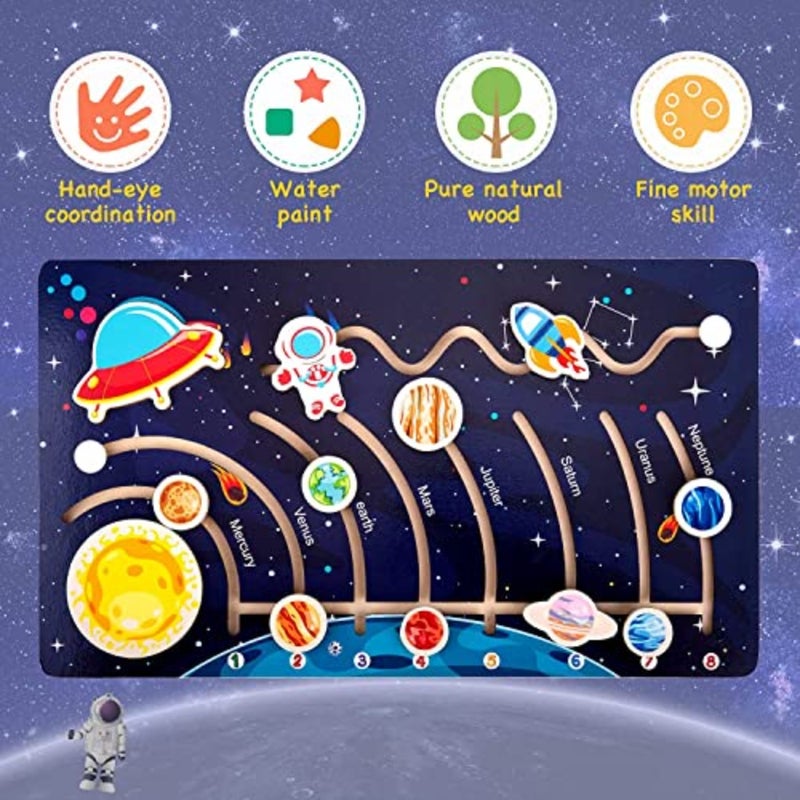 Wooden Solar System Puzzles for,Toddlers Planet Outer Space Toys Preschool Learning Activities Montessori Educational Toys Space Busy Board Gifts for Boys Girls - Image 2