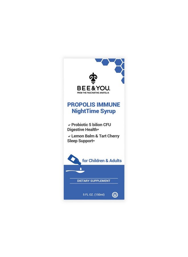BEE & YOU Bee and You Propolis Nighttime Syrup with Probiotic, Vitamin C, and Elderberry - Gentle Formula for Adults & Kids, 5 Fl Oz - Image 1