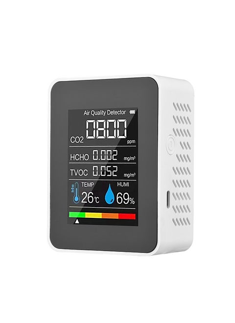 Portable Air Quality Monitor Indoor CO2 Detector 5 in 1 Formaldehyde HCHO TVOC Tester LCD Temperature Humidity Tester Rechargeable CO2 Alarm Meter for Room Office Greenhouse Warehouse