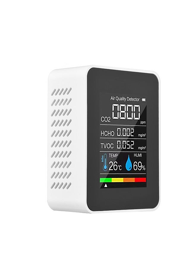 Generic - Portable Air Quality Monitor Indoor CO2 Detector 5 in 1 Formaldehyde HCHO TVOC Tester LCD Temperature Humidity Tester Rechargeable CO2 Alarm Meter for Room Office Greenhouse Warehouse - Image 1