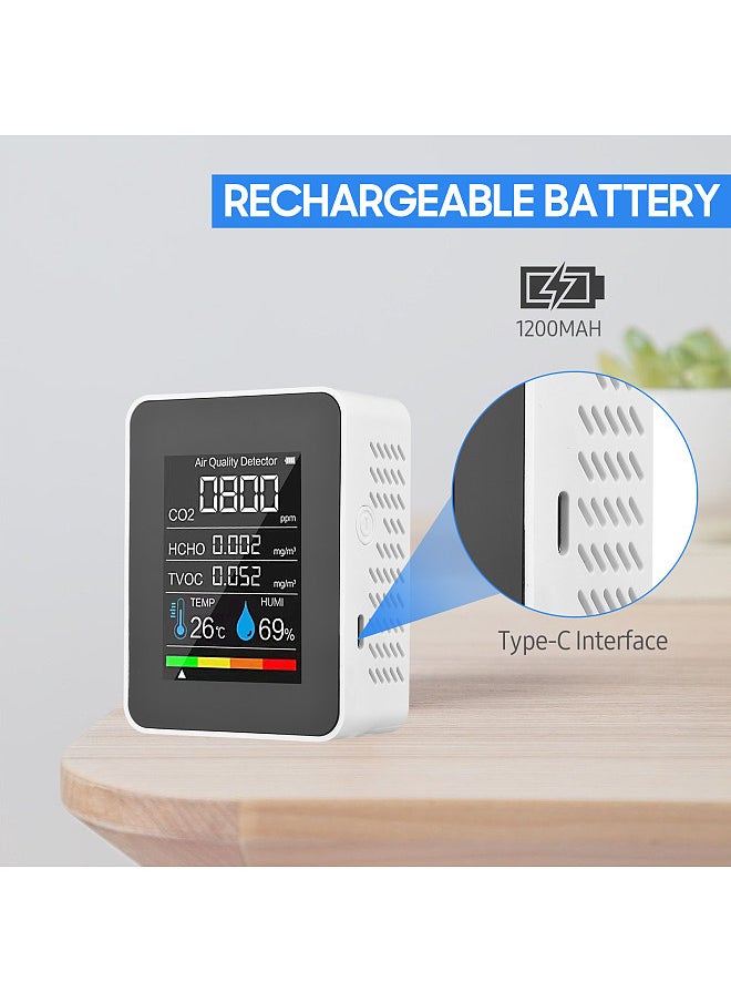 Generic - Portable Air Quality Monitor Indoor CO2 Detector 5 in 1 Formaldehyde HCHO TVOC Tester LCD Temperature Humidity Tester Rechargeable CO2 Alarm Meter for Room Office Greenhouse Warehouse - Image 1
