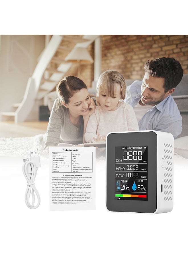 Generic - Portable Air Quality Monitor Indoor CO2 Detector 5 in 1 Formaldehyde HCHO TVOC Tester LCD Temperature Humidity Tester Rechargeable CO2 Alarm Meter for Room Office Greenhouse Warehouse - Image 1