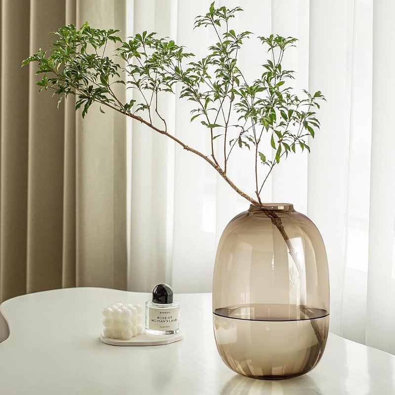 GeLive Brown Glass Vase, Tabletop Centerpiece, Large Primary Colored Floor Vase for Long Stem Branch Artificial Plant, Home Indoor Decoration (Brown) - Image 1