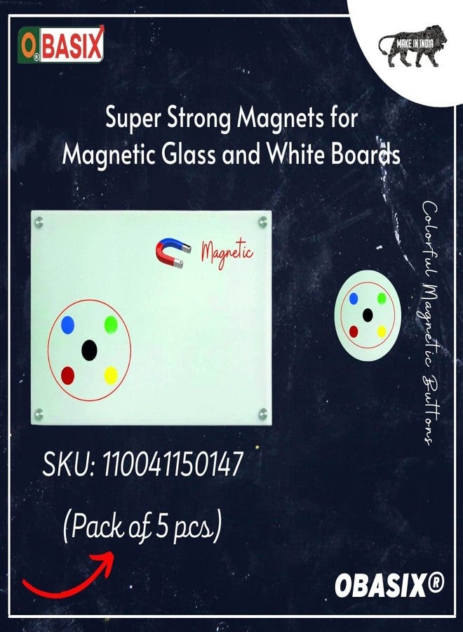 OBASIX® 40 mm Super Strong Magnets for Magnetic Glass and White Boards (Pack of 5 pcs) | Colorful Magnetic Buttons - Image 3