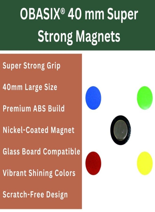 OBASIX® 40 mm Super Strong Magnets for Magnetic Glass and White Boards (Pack of 5 pcs) | Colorful Magnetic Buttons - Image 2