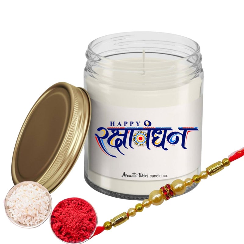 First Row Aromatic Fables Elegant Raksha Bandhan Gift Set of Violet Scented Candle with Rakhi and Tilak Best Gift from Sister Rakhi Combo Rakhi Thread for Brothers