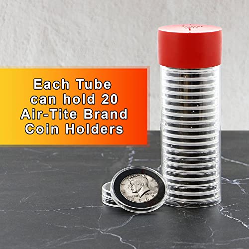 OnFireGuy 20pcs 30mm Black Ring Coin Holders & Capsule Tube with Red Cap Lid for Half Dollars | Capsules & Storage Tube for Franklin & Kennedy Half Dollars - Image 3