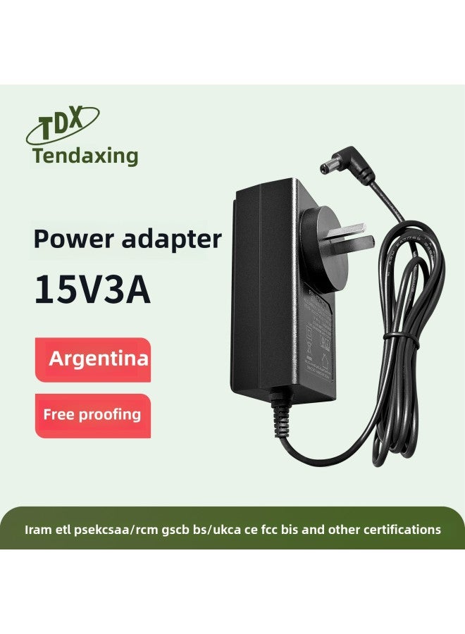 15V3A Argentine Power Adapter Australian Regulations Iram Safety Regulations Certification Led Light Monitoring Audio Small Household Appliances-Specification:We Are A Factory, Personalized On Demand