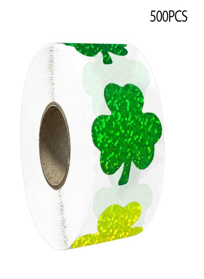 Hrnsnails 500Pcs St Patricks Day Clover Stickers Roll - Laser Green Clover Shape Self-Adhesive Sealing Stickers, 1.5inch Yellow Sparkly Waterproof Decals for St Patricks Day Party Envelope Scrapbook Decor - Image 2