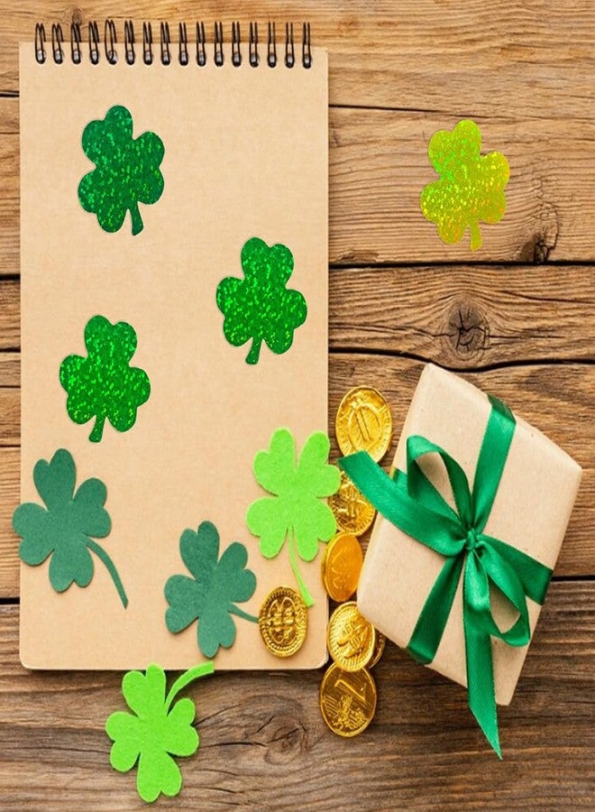 Hrnsnails 500Pcs St Patricks Day Clover Stickers Roll - Laser Green Clover Shape Self-Adhesive Sealing Stickers, 1.5inch Yellow Sparkly Waterproof Decals for St Patricks Day Party Envelope Scrapbook Decor - Image 4