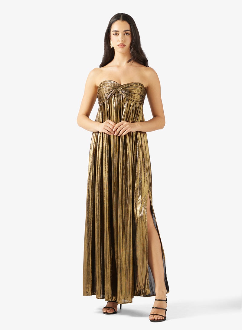 جينجر فستان ميتاليك مطوي بدون حمالات - Image 1