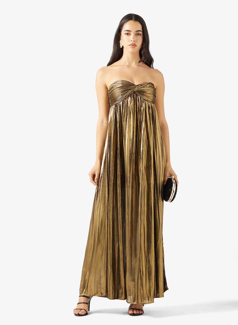 جينجر فستان ميتاليك مطوي بدون حمالات - Image 4