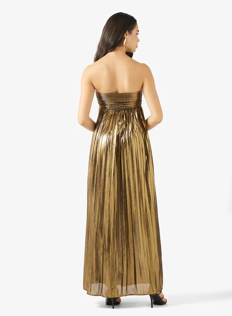 Ginger Bandeau Metallic Pleated Dress