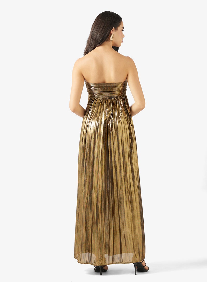 جينجر فستان ميتاليك مطوي بدون حمالات - Image 2