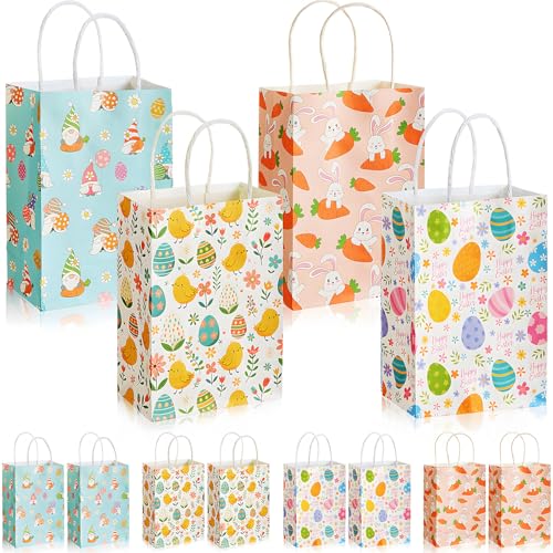 Resholder 32 Pcs Easter Gift Bags Easter Kraft Paper Bags Bulk Bunny Goodies Bag Spring Treat Bag with Handles for Egg Hunts Candy Cookie Gifts Spring Holiday Party Favors Basket Stuffers Supplies - Image 1
