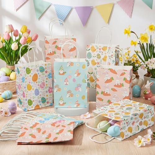 Resholder 32 Pcs Easter Gift Bags Easter Kraft Paper Bags Bulk Bunny Goodies Bag Spring Treat Bag with Handles for Egg Hunts Candy Cookie Gifts Spring Holiday Party Favors Basket Stuffers Supplies - Image 2