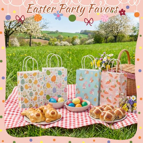 Resholder 32 Pcs Easter Gift Bags Easter Kraft Paper Bags Bulk Bunny Goodies Bag Spring Treat Bag with Handles for Egg Hunts Candy Cookie Gifts Spring Holiday Party Favors Basket Stuffers Supplies - Image 5