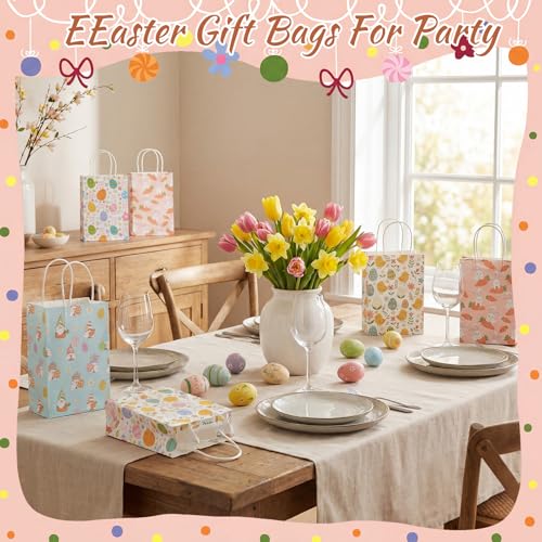 Resholder 32 Pcs Easter Gift Bags Easter Kraft Paper Bags Bulk Bunny Goodies Bag Spring Treat Bag with Handles for Egg Hunts Candy Cookie Gifts Spring Holiday Party Favors Basket Stuffers Supplies - Image 4