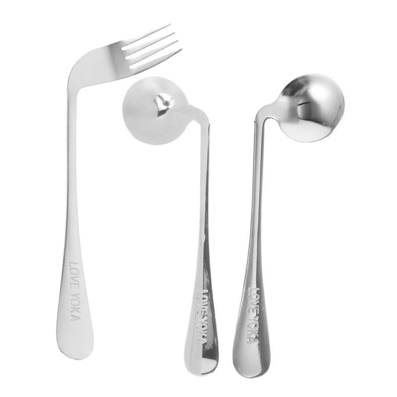 Ergonomic Angled Spoon and Fork Set for Elderly Left or Right Handed Easy Feeding Utensils - Image 2
