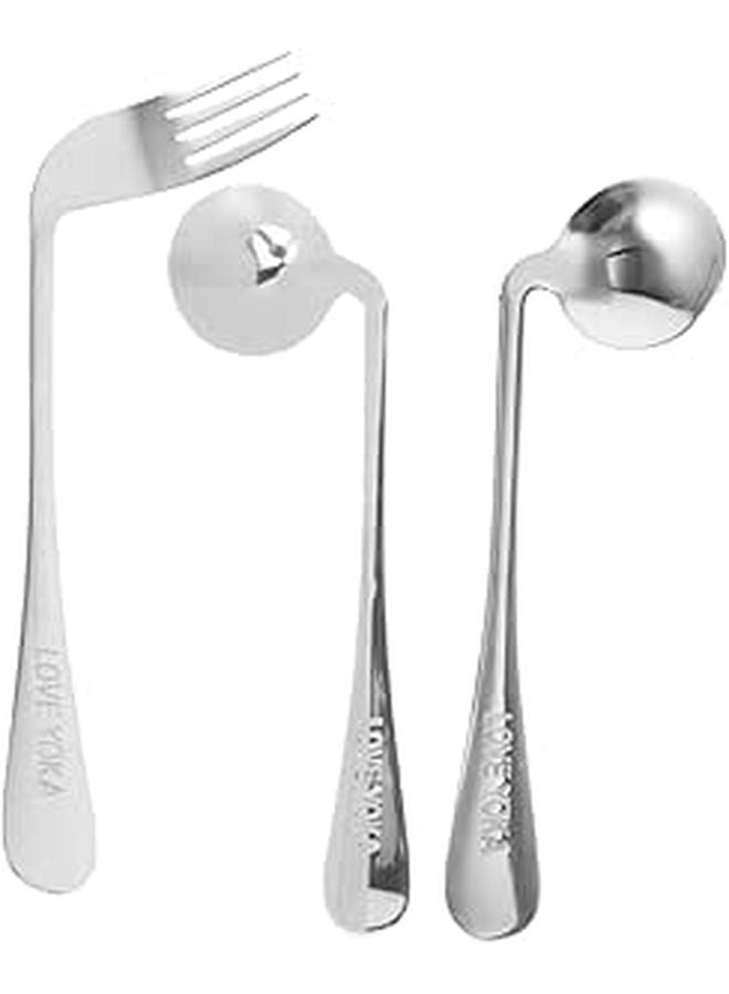 Ergonomic Angled Spoon and Fork Set for Elderly Left or Right Handed Easy Feeding Utensils - Image 1