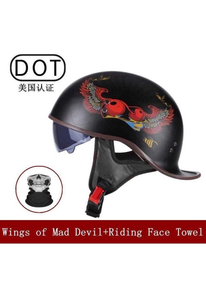 007 Wing Of The Mad Devil Unisex Reversible Half Helmet with Flip-Up Visor, Face Shield and Face Mask, All Seasons Electric Motorcycle and E-Bike Helmet