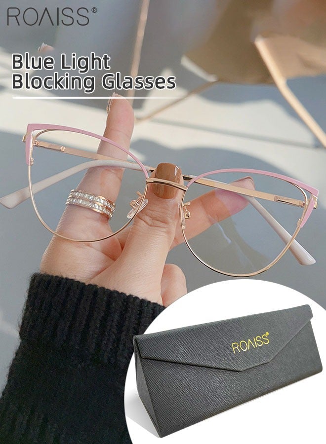 roaiss Women's Blue Light Blocking Glasses Blue Light Filter Computer Reading Gaming TV Phones Cat Eye Eyeglasses Fashion Anti Eyestrain Headache Eyewear Pink Gold 52mm - Image 1