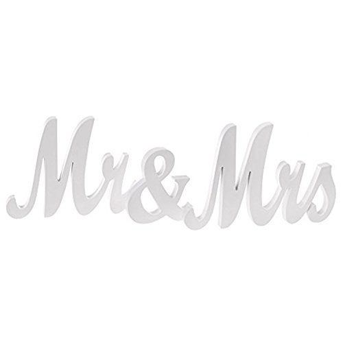 Adeeing Mr and Mrs Signs Wedding Sweetheart Table Decorations, Wooden Freestanding Letters for Photo Props, Rustic Anniversary Wedding Shower Gift (White) - Image 2