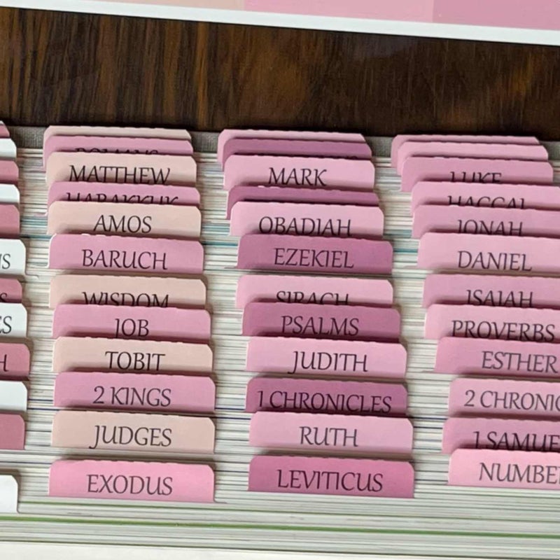 thinkor Catholic Bible Tabs, Reposition Laminated Stickers, Easy to Read and Apply Bible Tabs for Women and Man (Catholic Pink) - Image 2