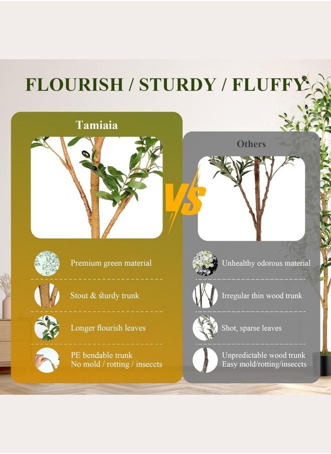 FPC - Artificial Olive Tree Tall Fake Potted Olive Silk Tree with Planter Large Faux Olive Branches and Fruits Artificial Tree for Modern Home Office Living Room Floor Decor Indoor With White Basin - Image 1