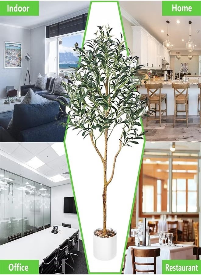 FPC Artificial Olive Tree Tall Fake Potted Olive Silk Tree with Planter Large Faux Olive Branches and Fruits Artificial Tree for Modern Home Office Living Room Floor Decor Indoor With White Basin  - Image 3