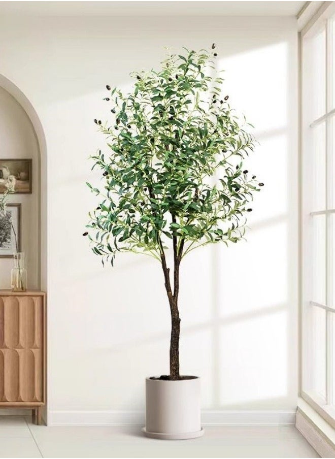 FPC Artificial Olive Tree Tall Fake Potted Olive Silk Tree with Planter Large Faux Olive Branches and Fruits Artificial Tree for Modern Home Office Living Room Floor Decor Indoor With White Basin  - Image 1