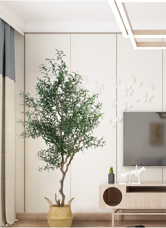 FPC - Artificial Olive Tree Tall Fake Potted Olive Silk Tree with Planter Large Faux Olive Branches and Fruits Artificial Tree for Modern Home Office Living Room Floor Decor Indoor With White Basin - Image 1