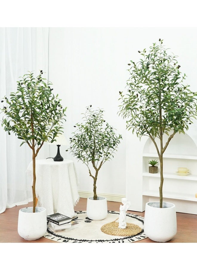 FPC - Artificial Olive Tree Tall Fake Potted Olive Silk Tree with Planter Large Faux Olive Branches and Fruits Artificial Tree for Modern Home Office Living Room Floor Decor Indoor With White Basin - Image 1
