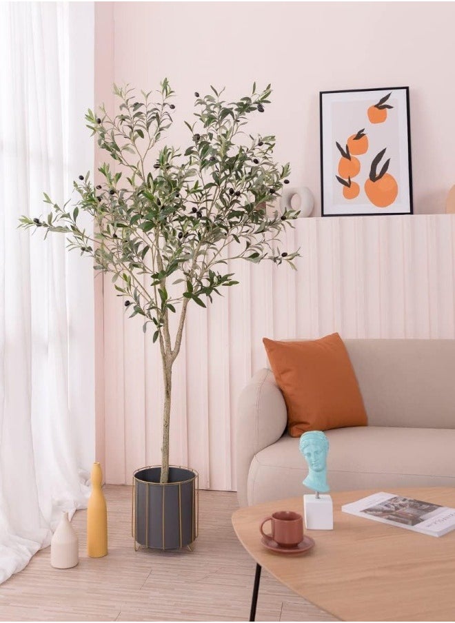 FPC - Artificial Olive Tree Tall Fake Potted Olive Silk Tree with Planter Large Faux Olive Branches and Fruits Artificial Tree for Modern Home Office Living Room Floor Decor Indoor With White Basin - Image 1