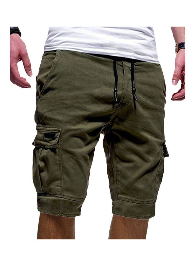 NIBEMINENT Solid Colour Casual Summer?Cargo Shorts Men Sports Jogger Drawstring Fifth Pants Army Green  - Image 1