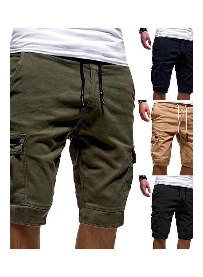 NIBEMINENT Solid Colour Casual Summer?Cargo Shorts Men Sports Jogger Drawstring Fifth Pants Army Green  - Image 2