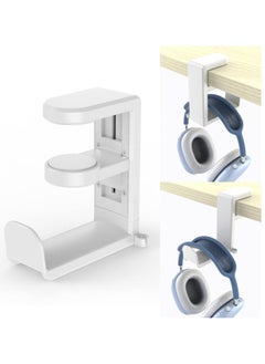 erorex Headset Headphone Hanger Under Desk Swivel Hook Spring Clamp No Adhesive Required Universal Pc Gaming Headset Earphone Display Stand Holder Table Mount Built In Cord Clip Organizer White）  - Image 1