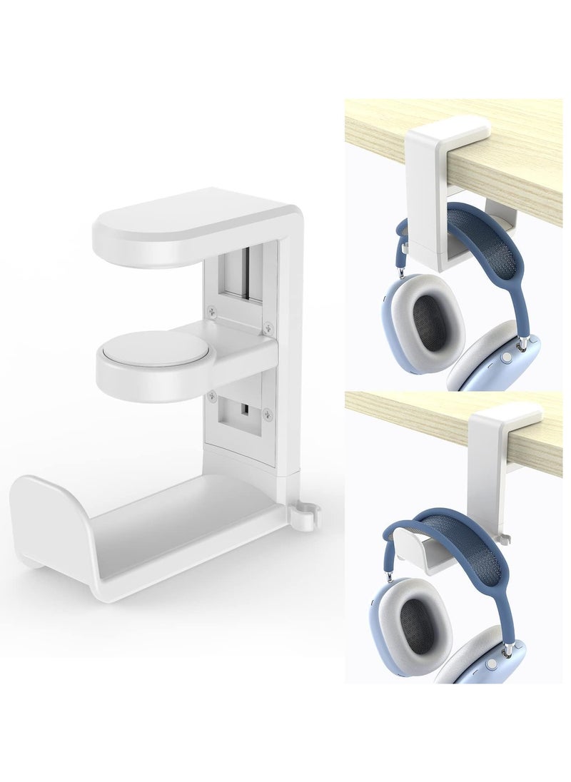 erorex Headset Headphone Hanger Under Desk Swivel Hook Spring Clamp No Adhesive Required Universal Pc Gaming Headset Earphone Display Stand Holder Table Mount Built In Cord Clip Organizer White）  - Image 1