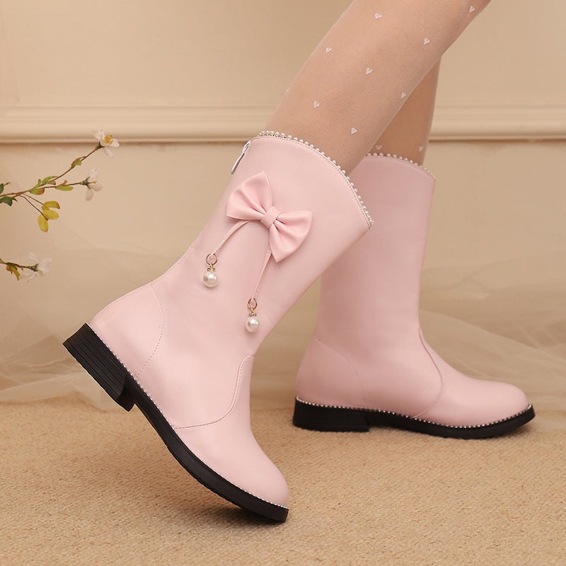 New Leisure Low Heel Big Children 28-43 Size Sweet Bow Tube - Image 5