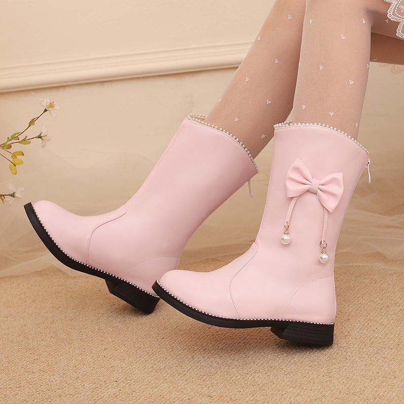 New Leisure Low Heel Big Children 28-43 Size Sweet Bow Tube - Image 2